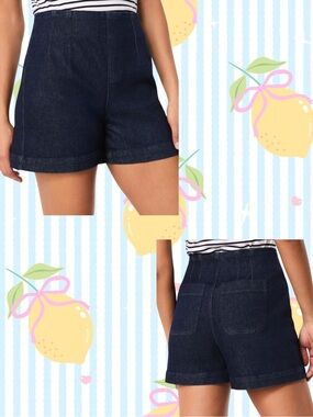Women Spanx high rise tummy tamer effortless classic indigo denim summer shorts